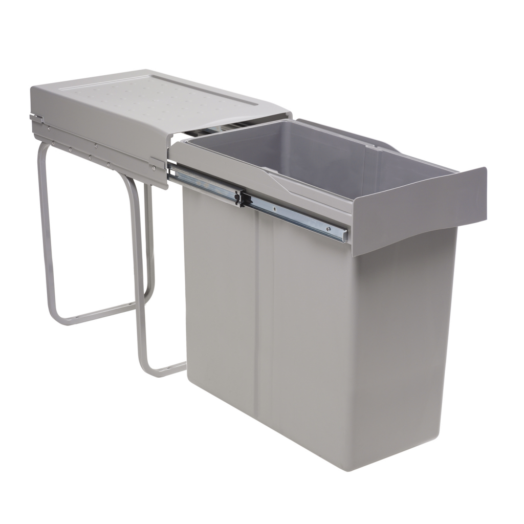 Poubelle 1 bac 40 L MSA grise pour meuble de 300 mm