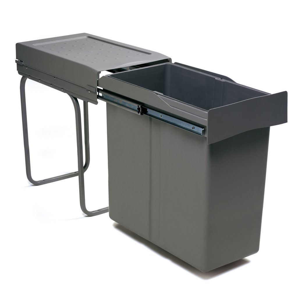 Poubelle 1 bac 40 L MSA gris orion pour meuble de 300 mm