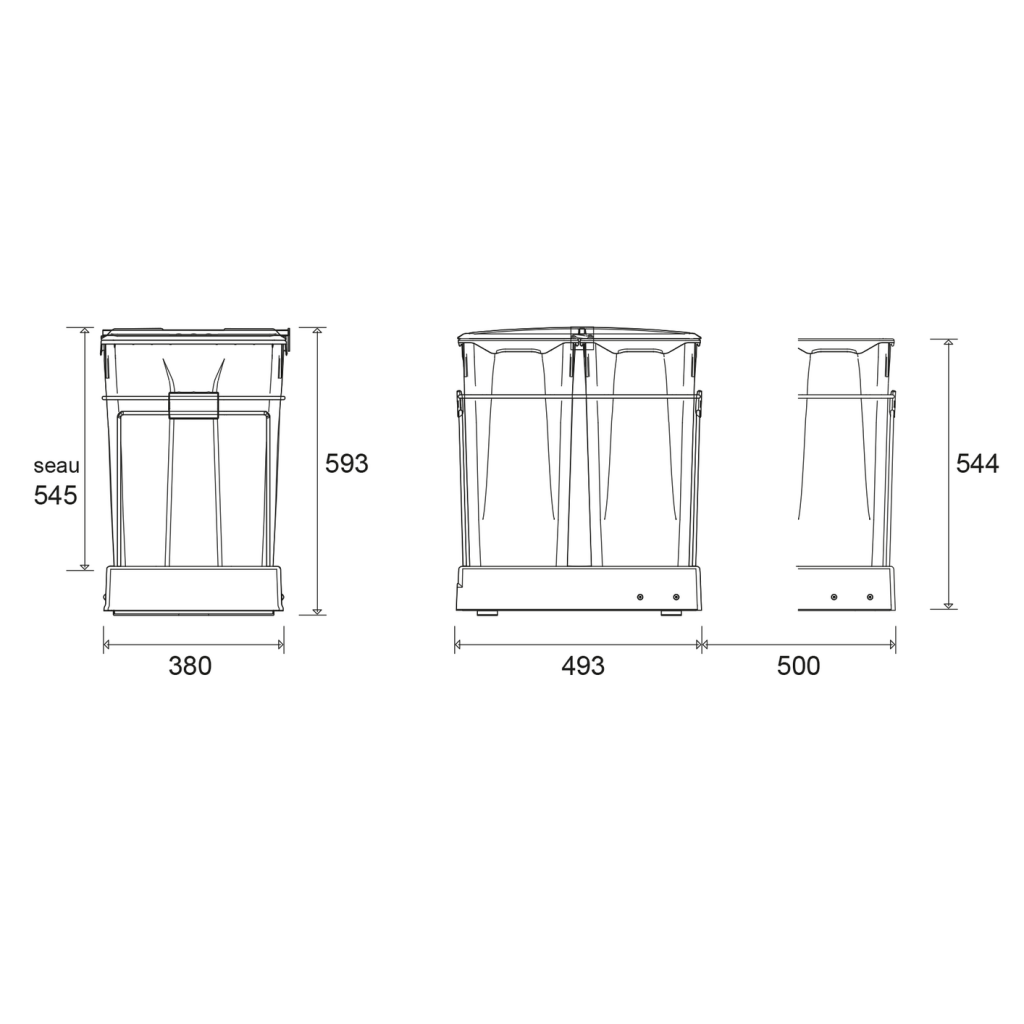 Poubelle de tri 2 bacs 70 L (550), vue 2
