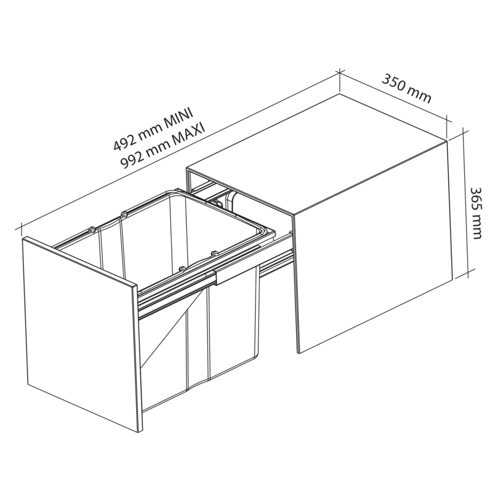 Poubelle MSA 9007 installée meuble 450 mm