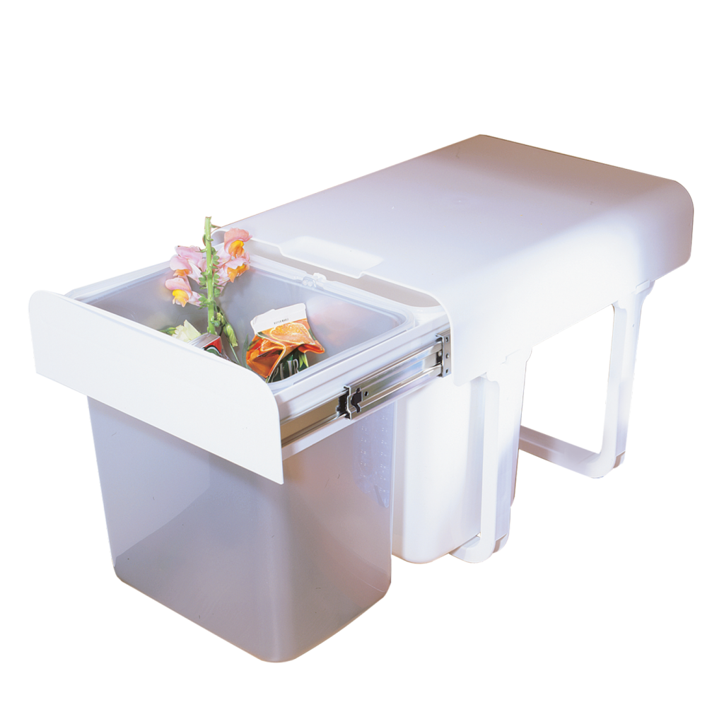 Poubelle tri 2 bacs 32 L MSA blanc et gris pour meuble de 400 mm