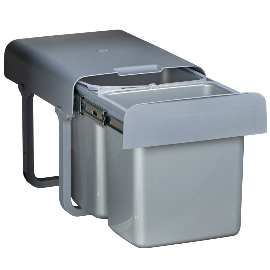 Poubelle tri 2 bacs 32 L MSA grise pour meuble de 400 mm