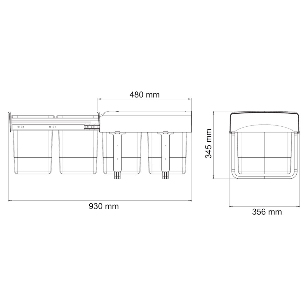 Poubelle MSA 9215 installée meuble 400 mm
