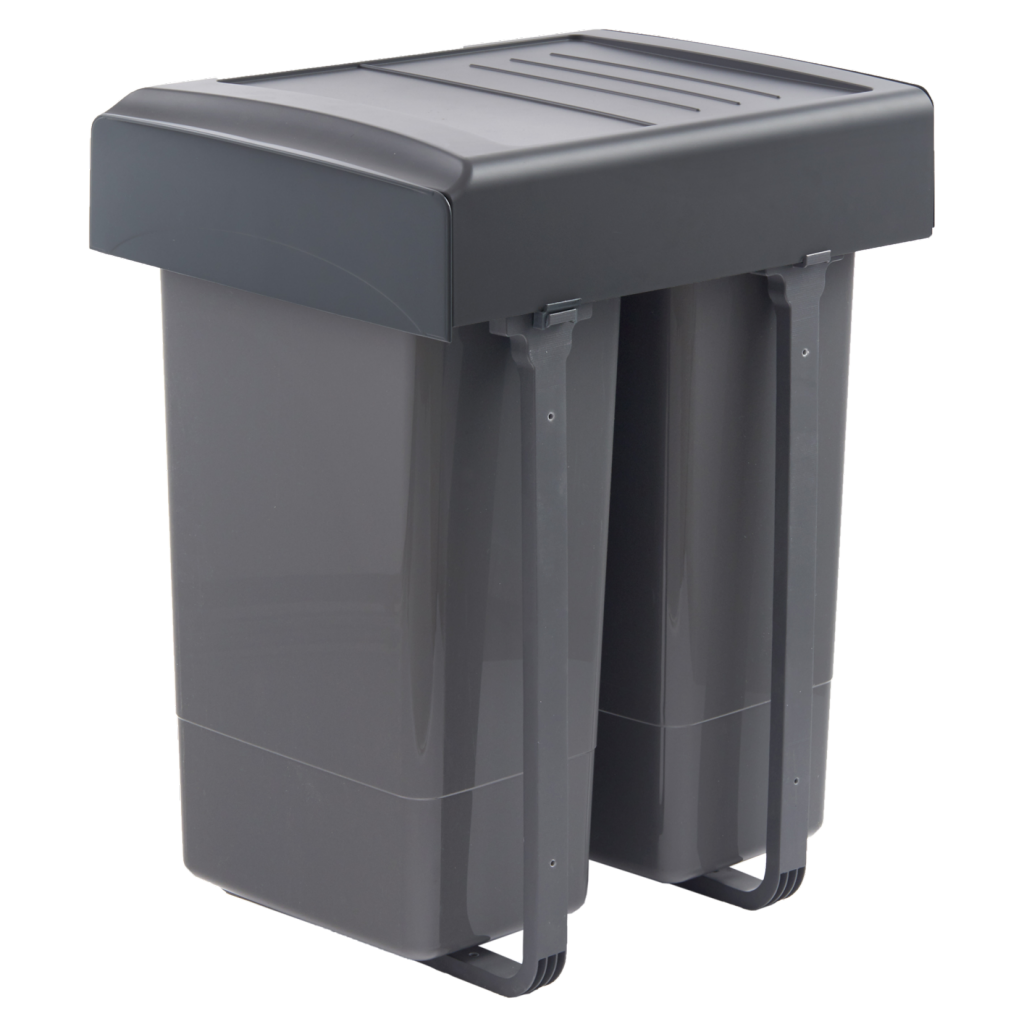 Poubelle tri 2 bacs 52 L MSA gris orion pour meuble de 450 mm