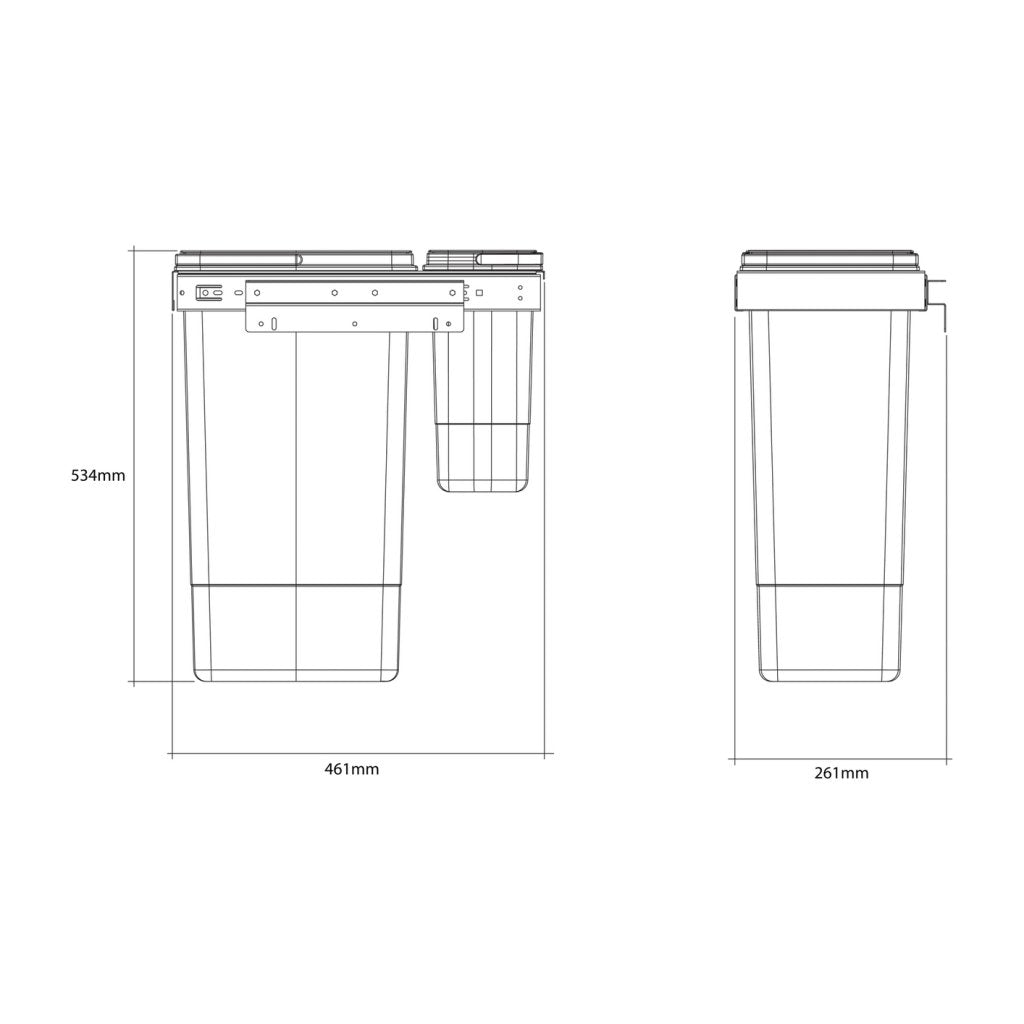 Poubelle MSA 9294 cadre inox installée meuble 300 mm