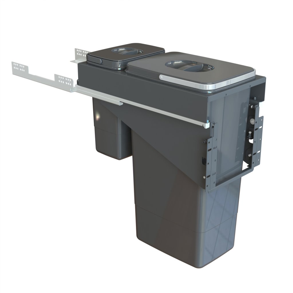 Poubelle 2 bacs 33 L MSA gris orion pour meuble de 300 mm