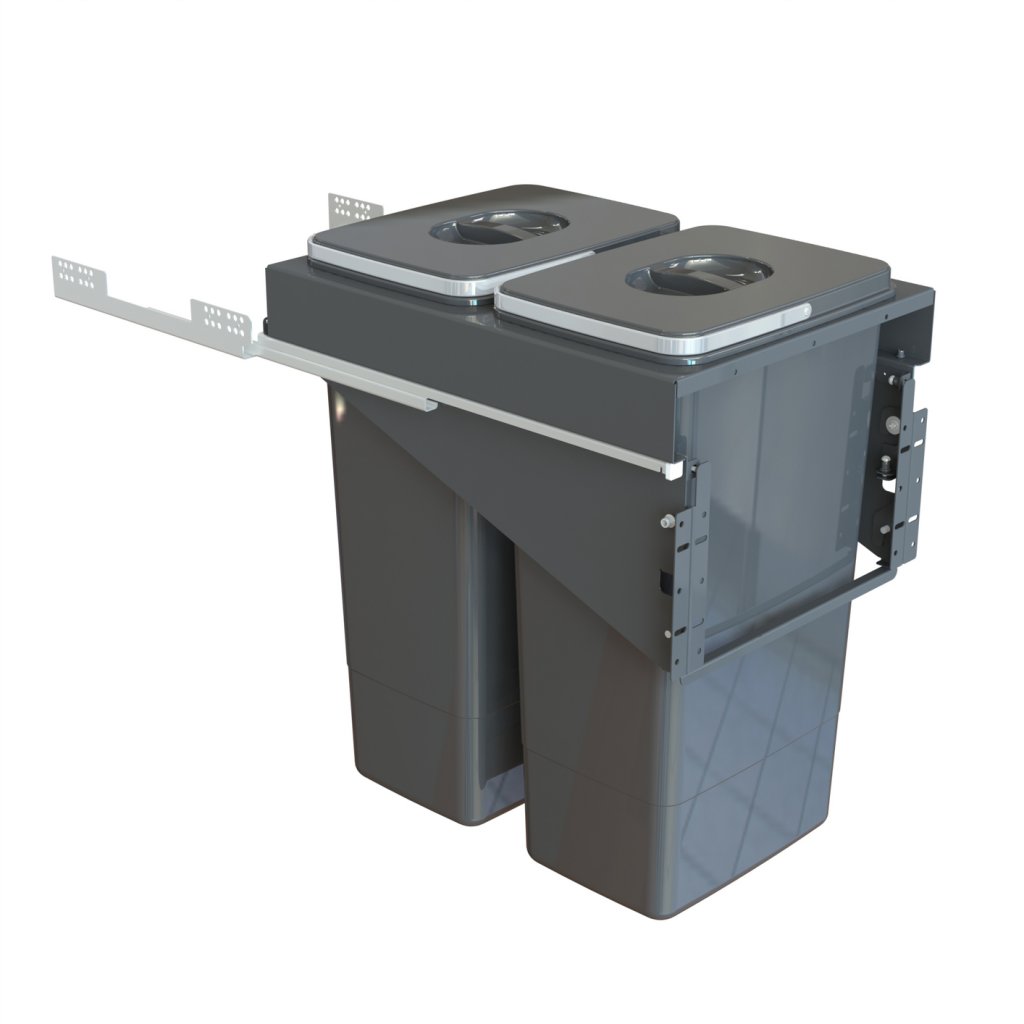 Poubelle 2 bacs 52 L MSA gris orion pour meuble de 400 mm