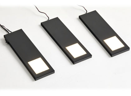 Kit de 3 profils LED extra-plat (200x61,5x9mm) dont 1 profil avec interrupteur et 1 convertisseur - finition noir mat - puissance 6W / 560lm- 12V DC - 3300 K