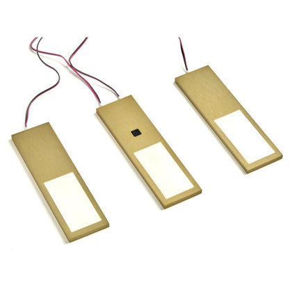 Kit de 3 profils LED extra-plats (175 x 50 x 7) dont 1 avec interrupteur et 1 convertisseur - finition anodisé or brossé - puissance 4W / 240lm - 12VDC - 4000K