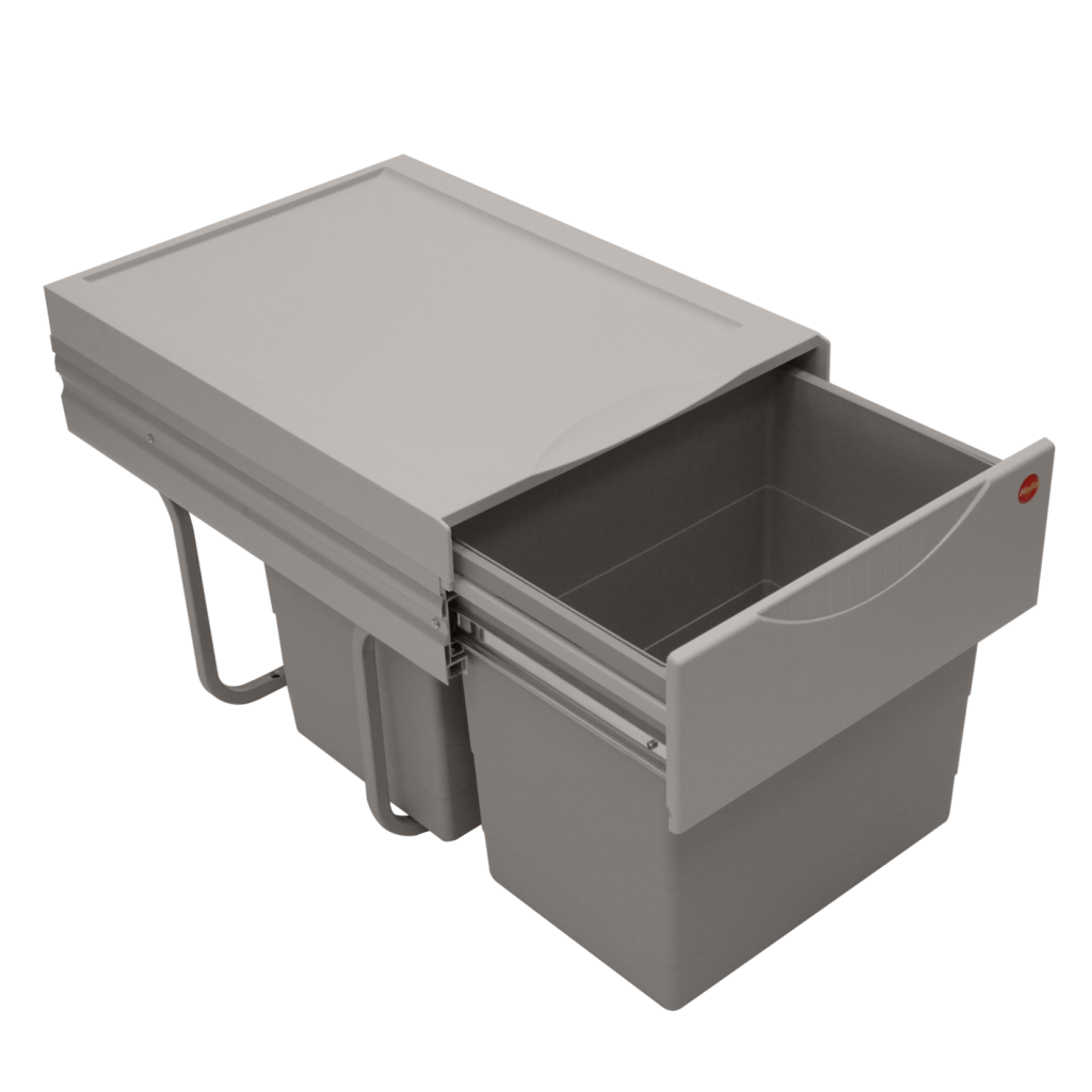 Poubelle 2 bacs 36 L MSA grise pour meuble de 400 mm