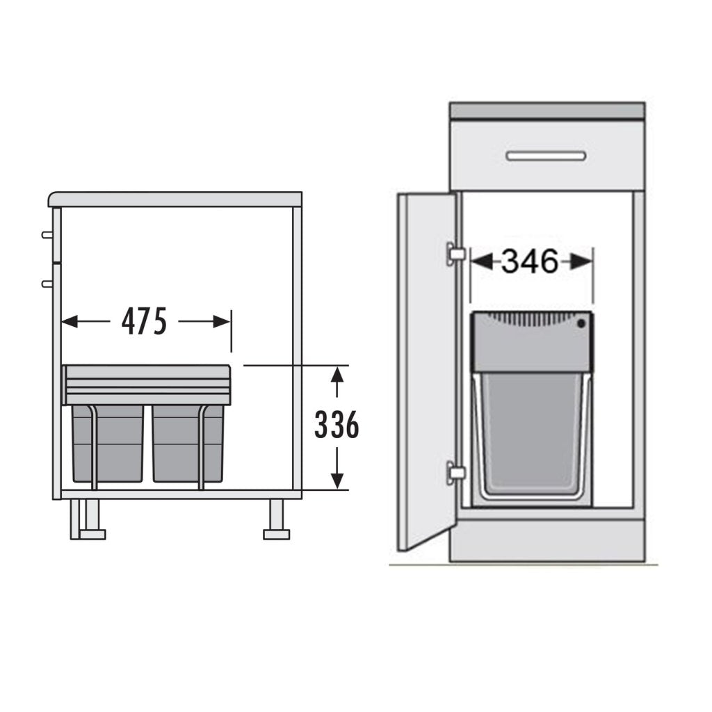Poubelle MSA B373 installée meuble 400 mm