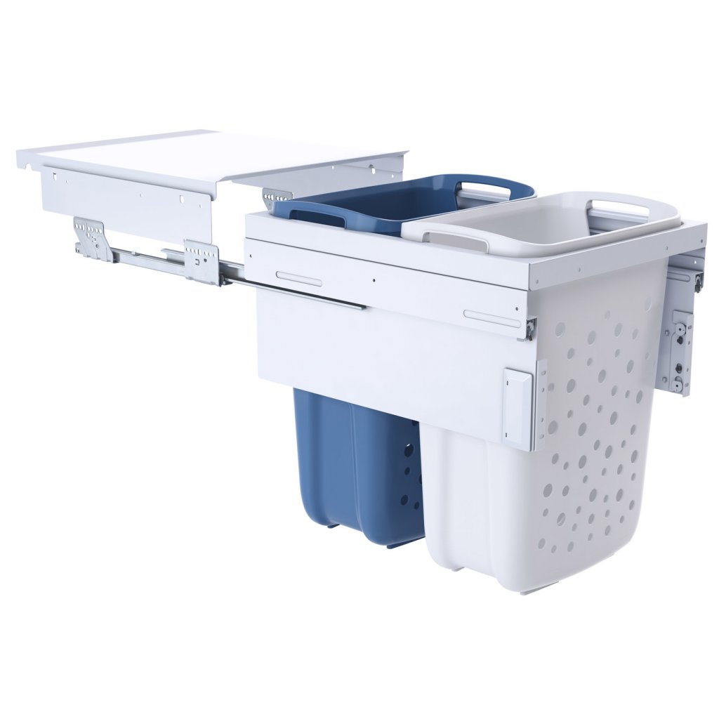 Paniers à linge coulissants blanc meuble 450mm 2 bacs 66L