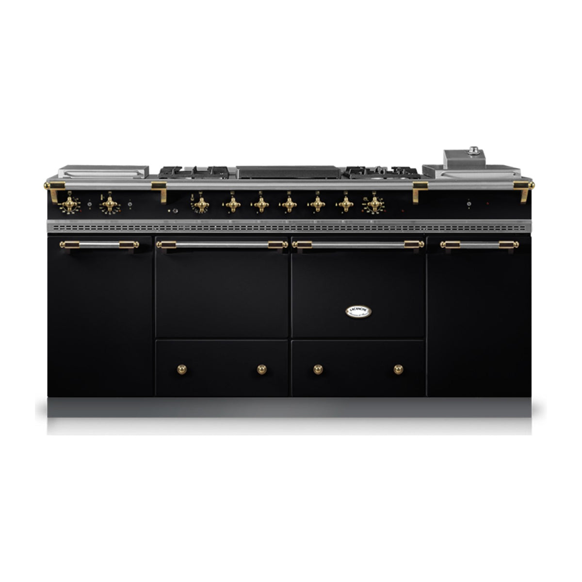 Piano Lacanche Cluny 1800 Classic 180 cm, émail Noir, finition laiton brillant