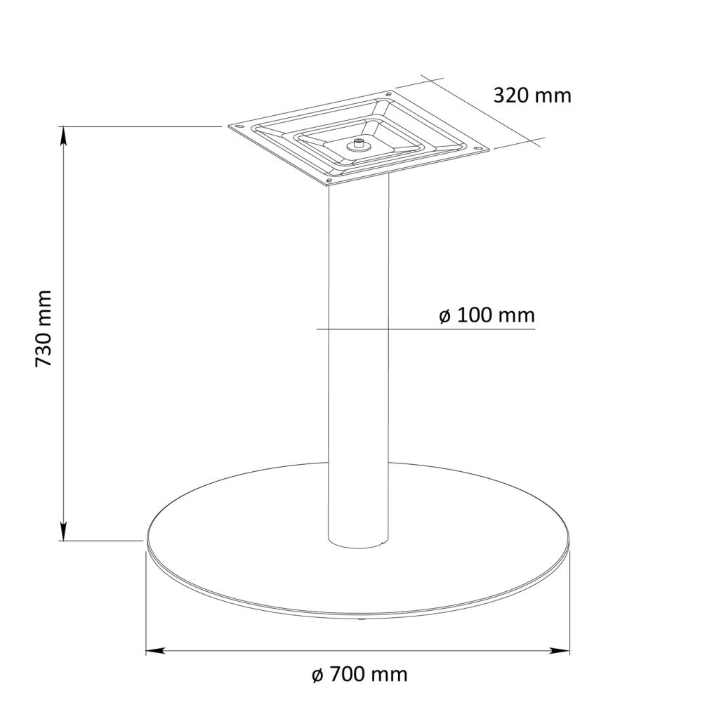 Pied central Heavy Noir mat- H.730mm-Base 700mm-Diamètre colonne 10cm