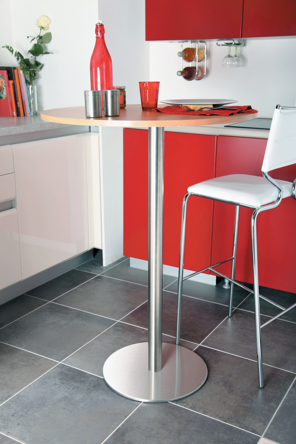 Pied central rond inox brossé - vue détail
