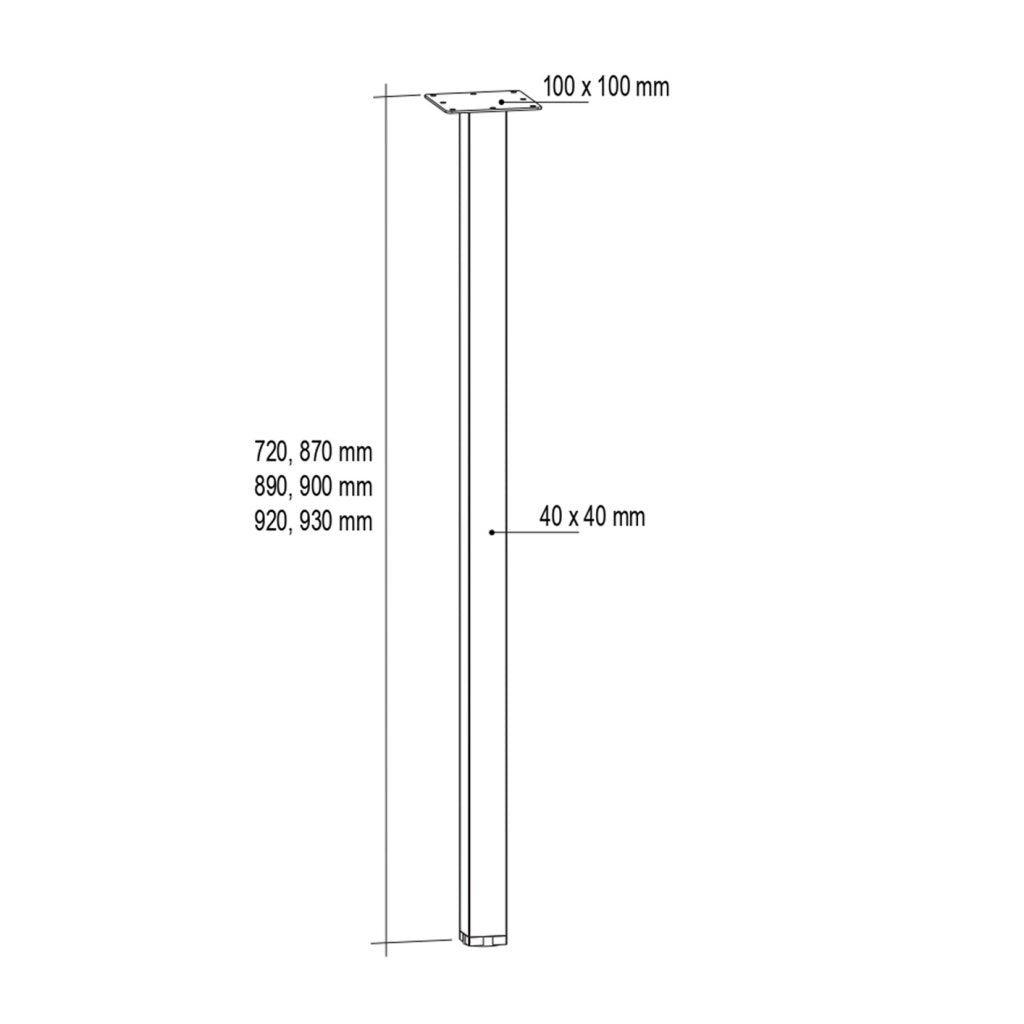 Pied de table et de snack carré en acier - 40 x 40mm - hauteur 890mm - finition blanc mat (RAL9010)
