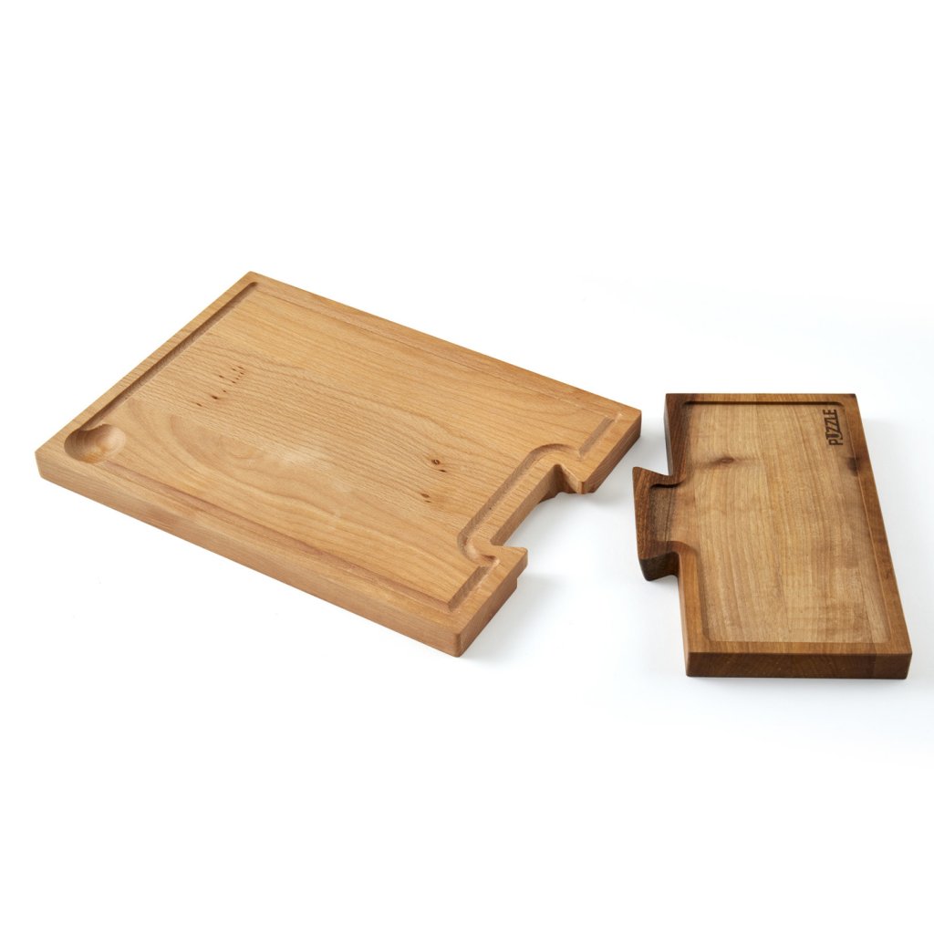 Planche à découper 3 en 1 PUZZLE en noyer et hêtre