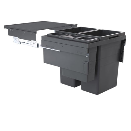 Poubelle grande capacité pour meuble de 600mm composée de 4 bacs avec couvercles : 2 x 38L + 1 x 12L + 1 x 2,5L - gris orion - H. 545mm - ouverture manuelle avec système SOFT