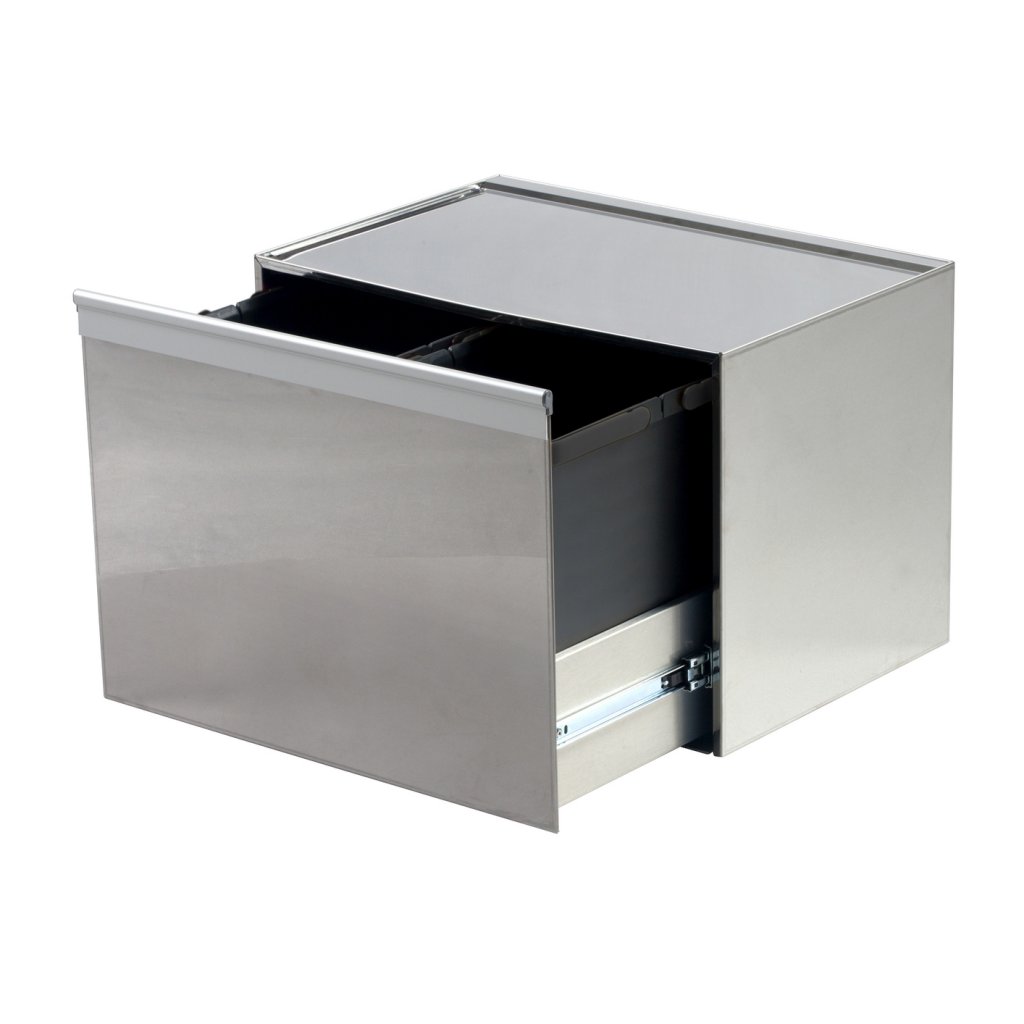 Poubelle spéciale sous-évier pour meuble de 600mm composée de 2 seaux : 2 x 15L- l. 480 x P. 324 x H. 352mm - ouverture manuelle-Inox