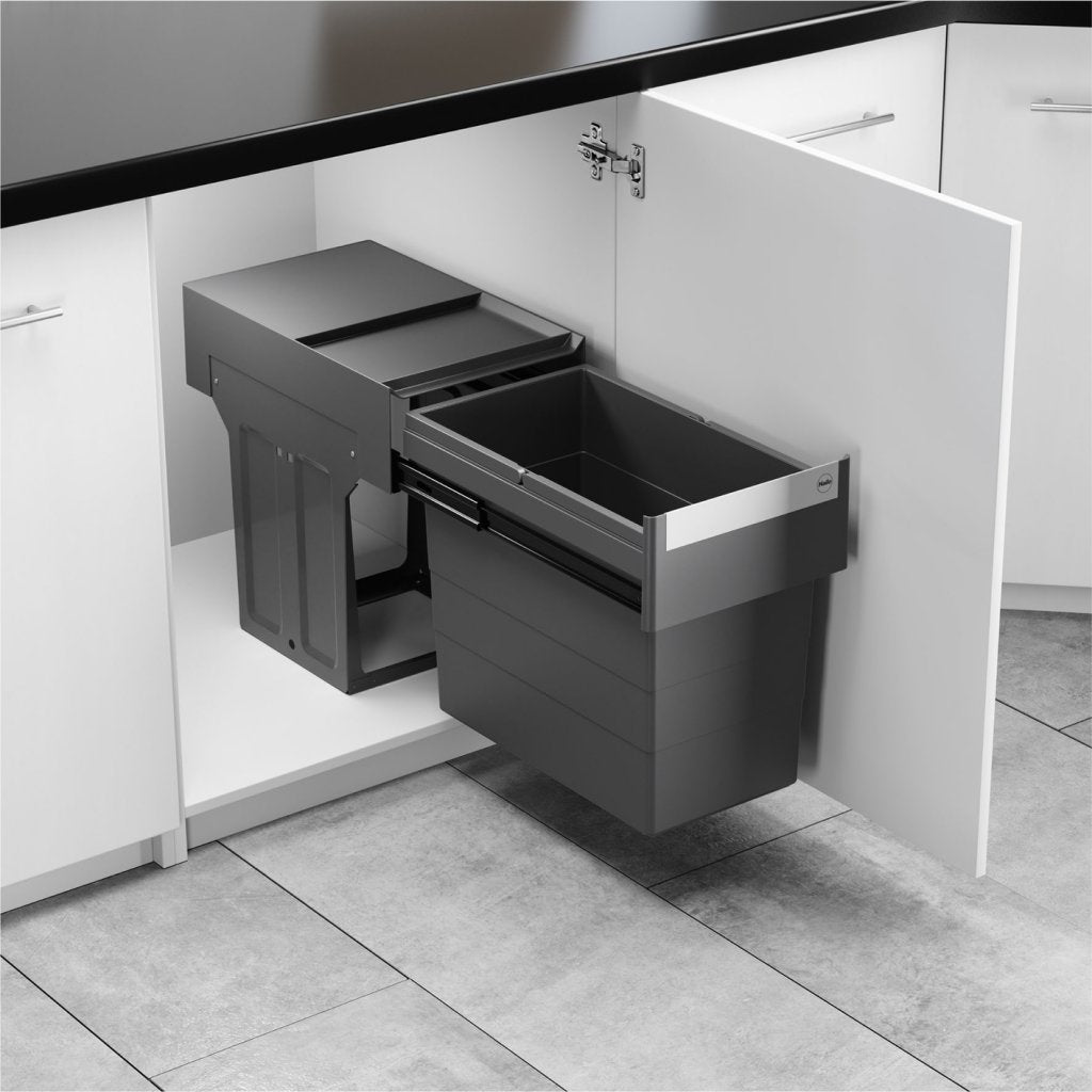 Poubelle pour meuble de 400mm composée d'1 seau 28L - l. 263 x P. 437 x H. 401mm - Ouverture manuelle - Gris foncé - MSA B352