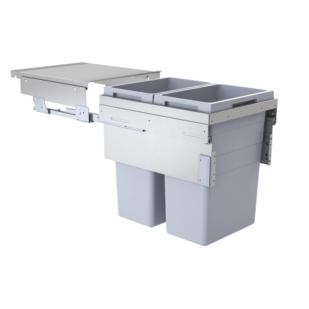 Poubelle coulissante 2x38L meuble 450mm gris clair