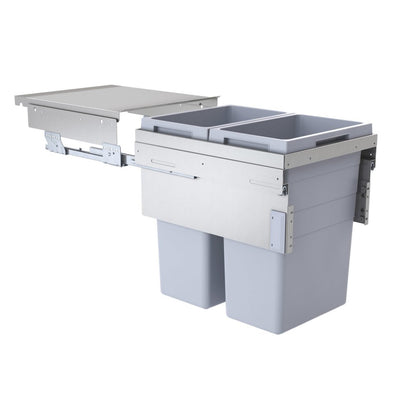 Poubelle coulissante 2x38L meuble 450mm gris clair