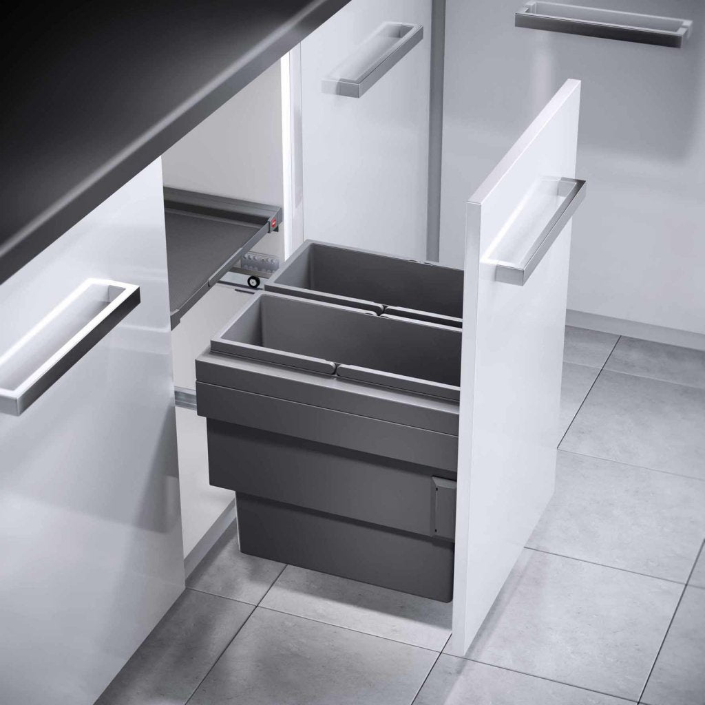 Poubelle coulissante 2x18L meuble 450mm gris orion