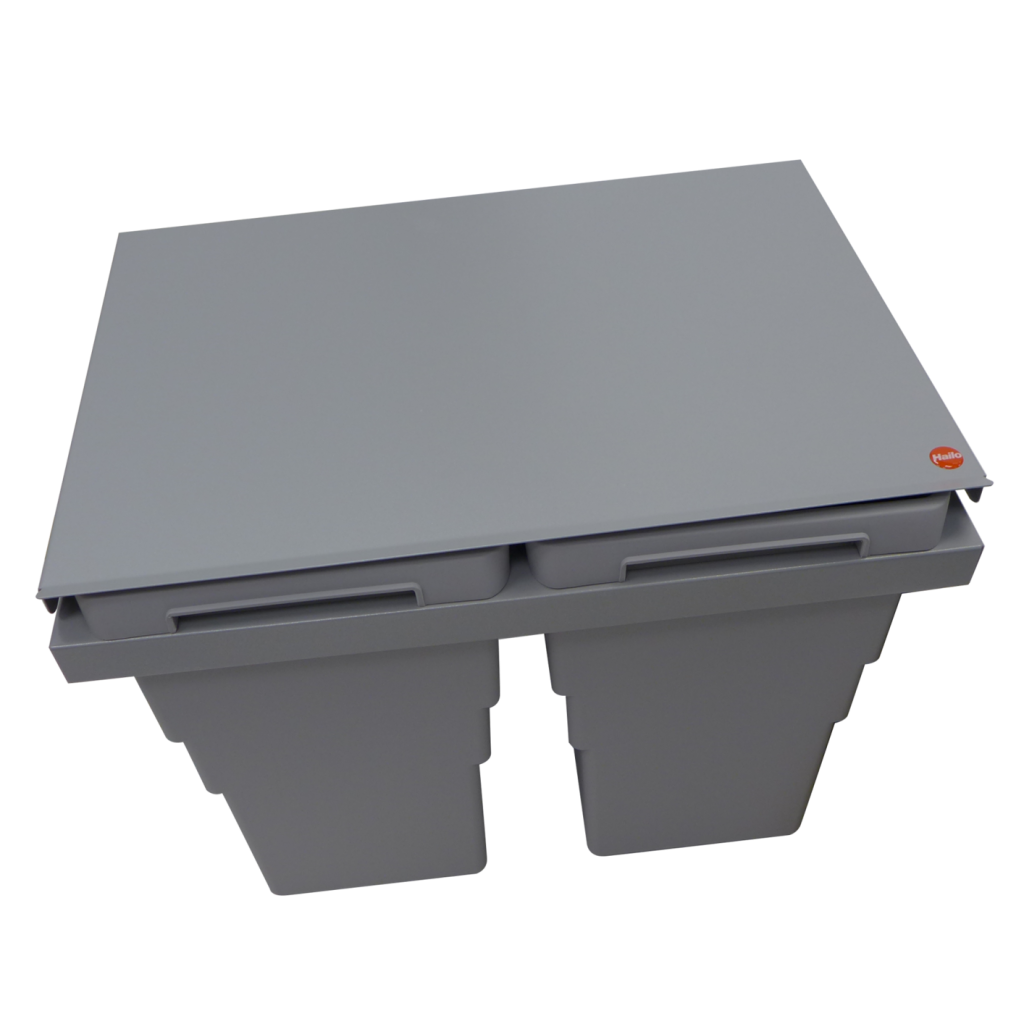 Poubelle coulissante 2x30L couvercle fixe meuble 600mm grise
