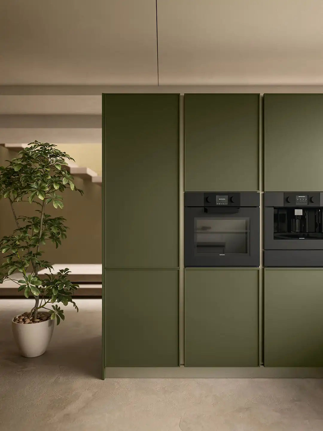 Cuisine QUADRO, laque mate Verde Foresta et chêne Bianco Alpino - ARMONY