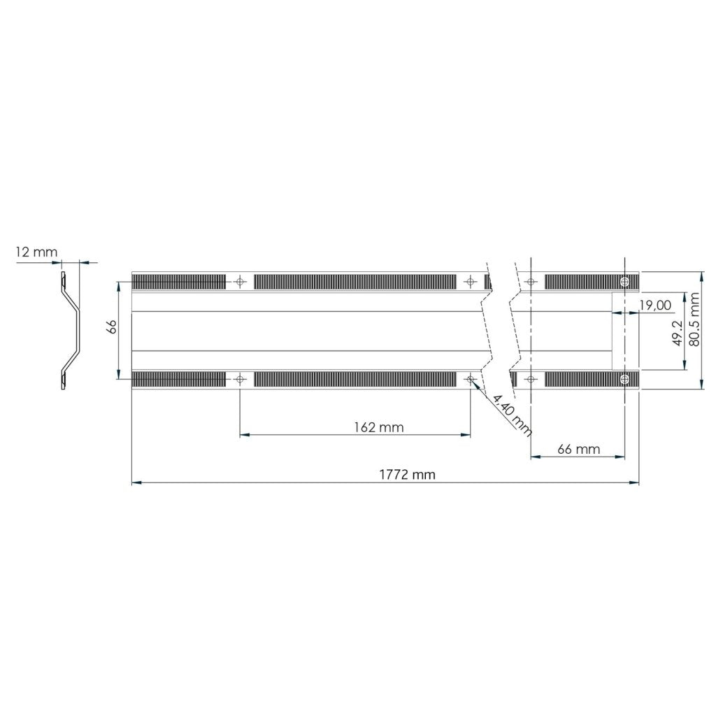 Raidisseur plan de travail-Finition noir mat- L.1772mm -Ep.2mm