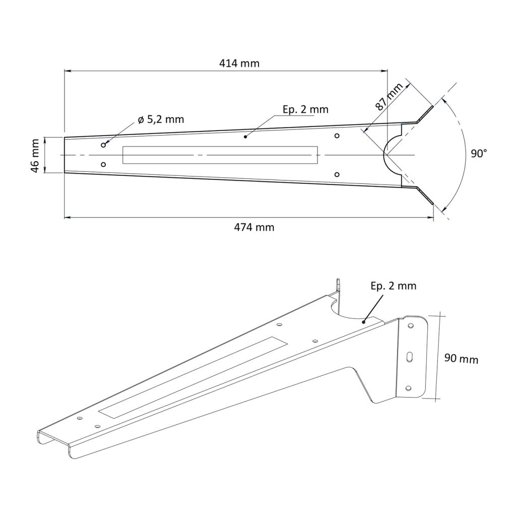 Renfort d'angle PLAK-A long 474 mm inox