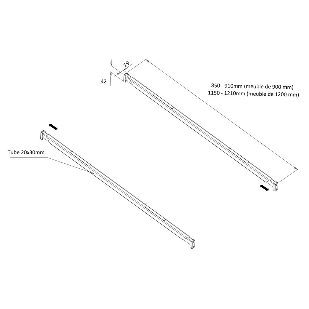 Renfort de plan de travail FORZA+ renforcé -Kit composé de 2 Longerons, 4 supports - Pour meuble de 1200mm-Finition zinguée