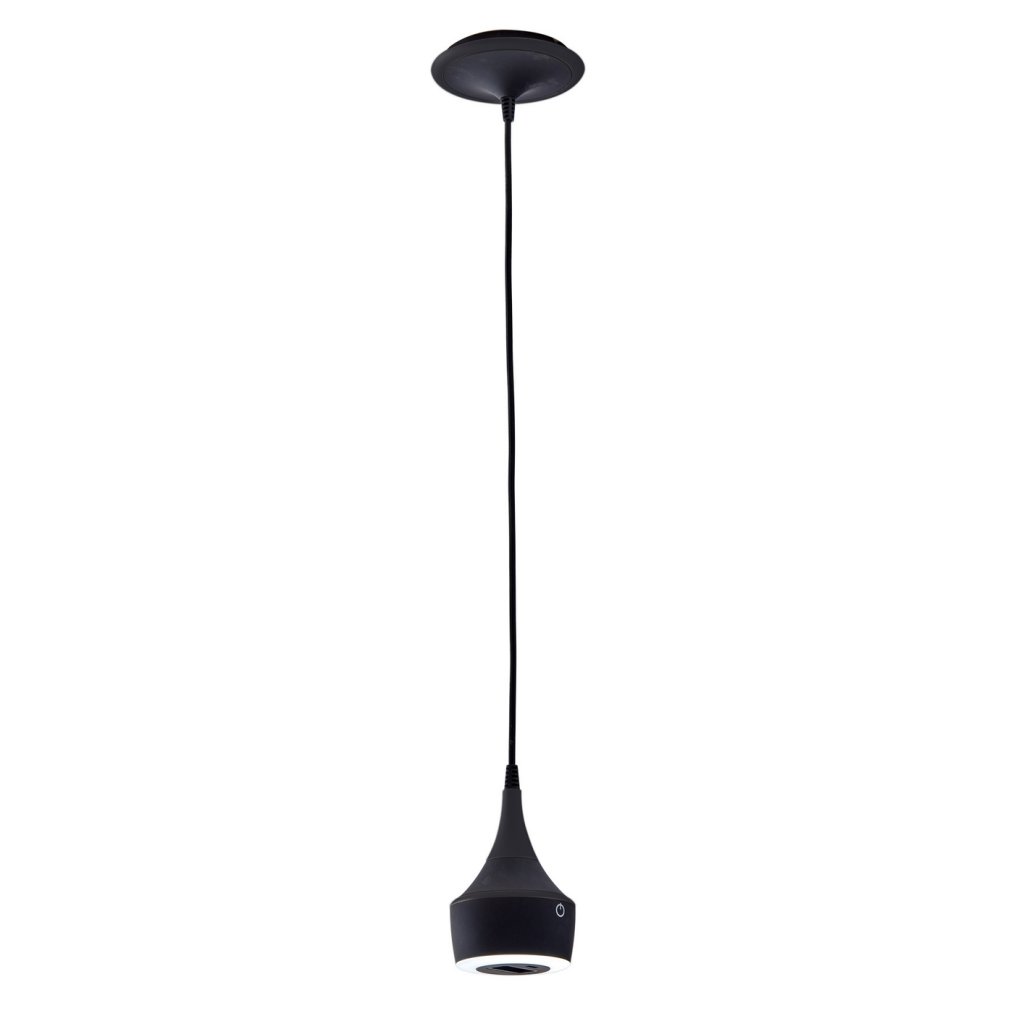 Suspension prise MERCURY incluant un éclairage LED équipé d'un interrupteur tactile avec variateur d'intensité (5W / 210lm - 4000k) finition noir mat, 1 prise 6A, 1 prise USB 5V 2A - hauteur de câble réglable