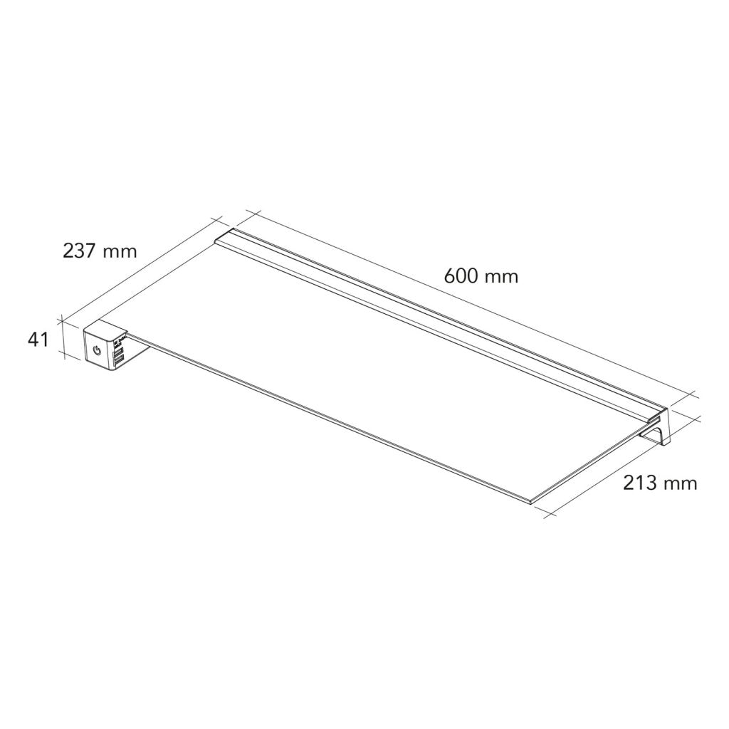 Tablette lumineuse HORIZON avec éclairage led décoratif incluant 2 prises USB 5V-convertisseur intégré