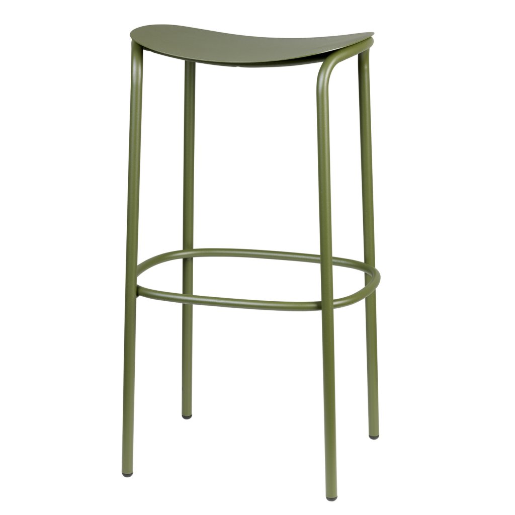Tabouret bas SWING-Structure et assise acier laqué vert olive
