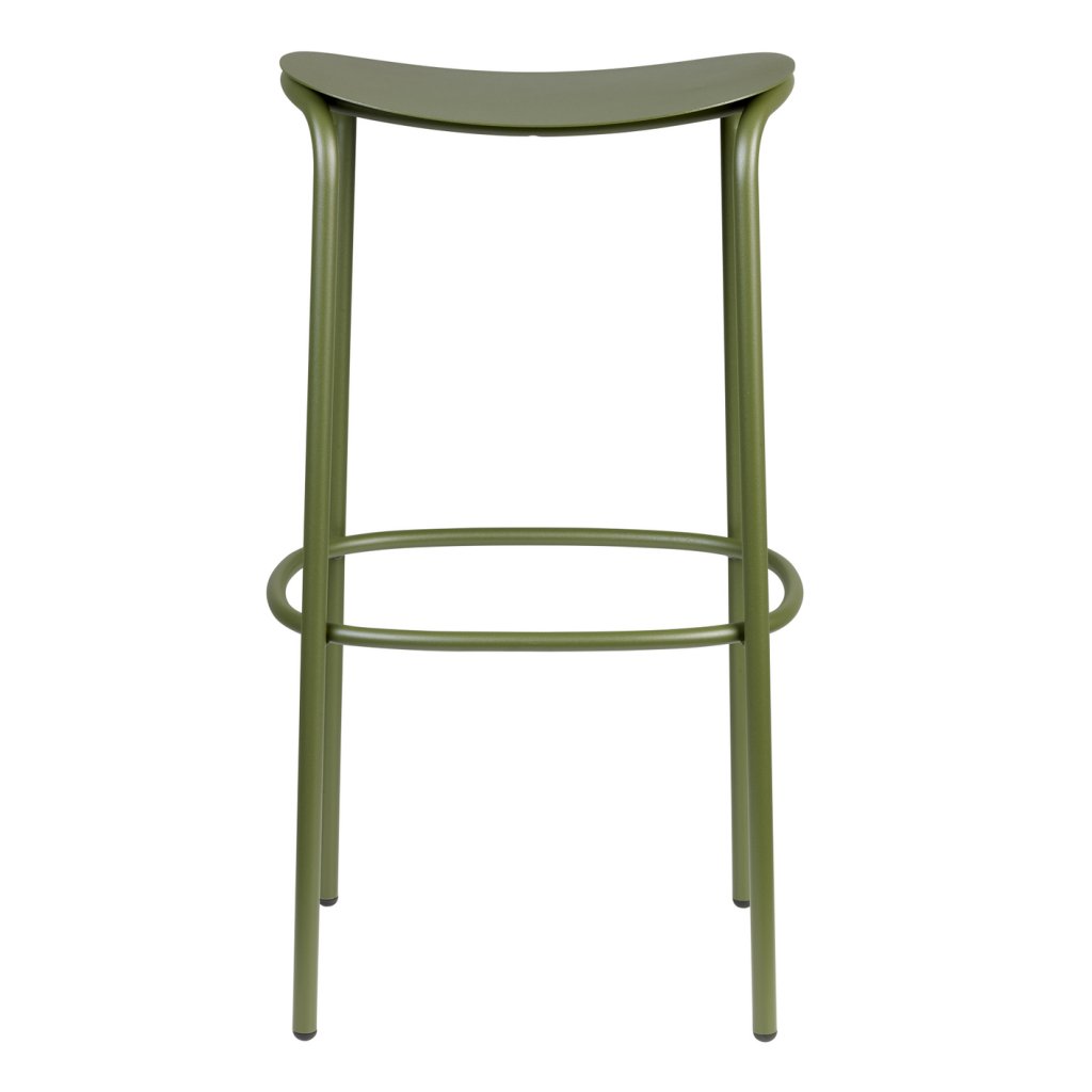 Tabouret bas SWING-Structure et assise acier laqué vert olive